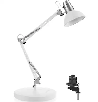 Front. FINEAK - Adjustable Metal Desk Lamp with Clamp-Eye-Caring Reading & Office Light - White.