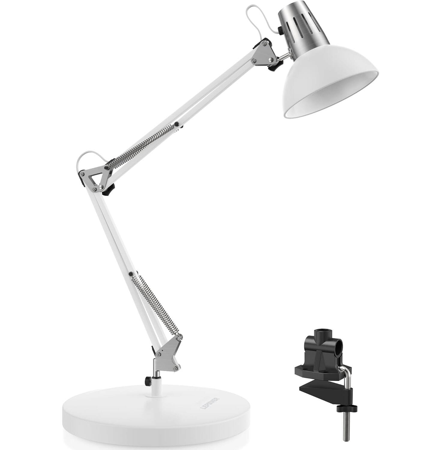 Front. FINEAK - Adjustable Metal Desk Lamp with Clamp-Eye-Caring Reading & Office Light - White.