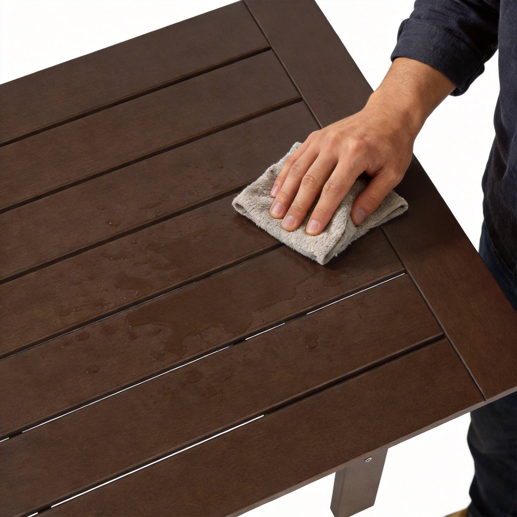 Alt View 9. Famapy - HDPE Outdoor Dining Table with Umbrella Hole & Cap-Solid Panel Patio Table for 8 People Weatherproof & Low Maintenance - Dark Brown.