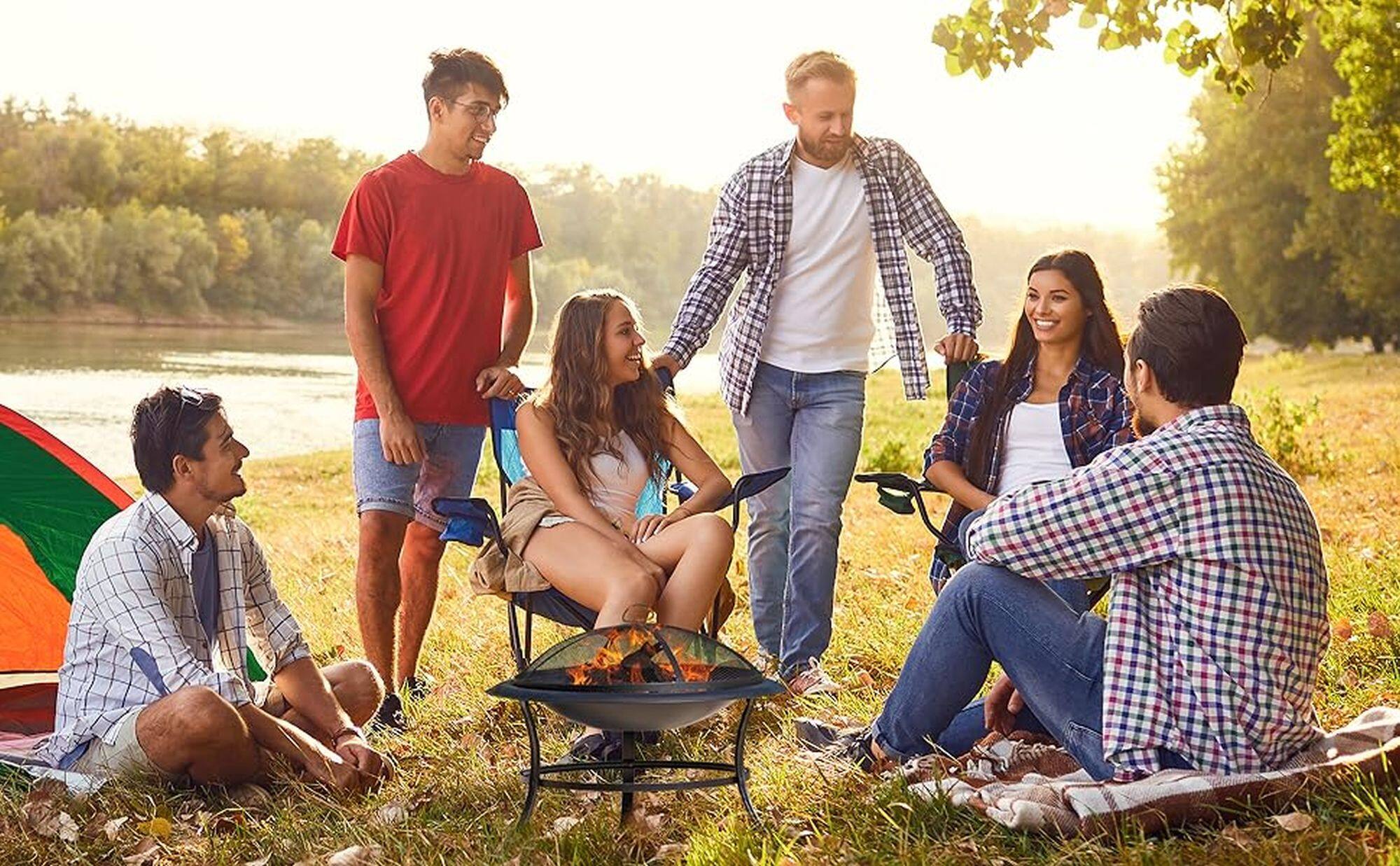 Alt View 20. Fire Sense - Fire Sense Fire Pit Tokia Steel Wood Burning Lightweight Portable Outdoor Firepit Rounded Lip & Curved Legs - Round - Antique Bronze.