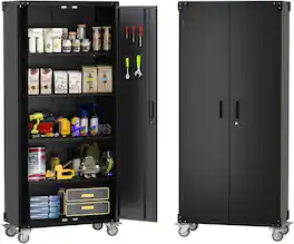 Acekool - Heavy Duty 72" Steel Storage Cabinet, 4 Adjustable Shelves, with Lockable Wheels