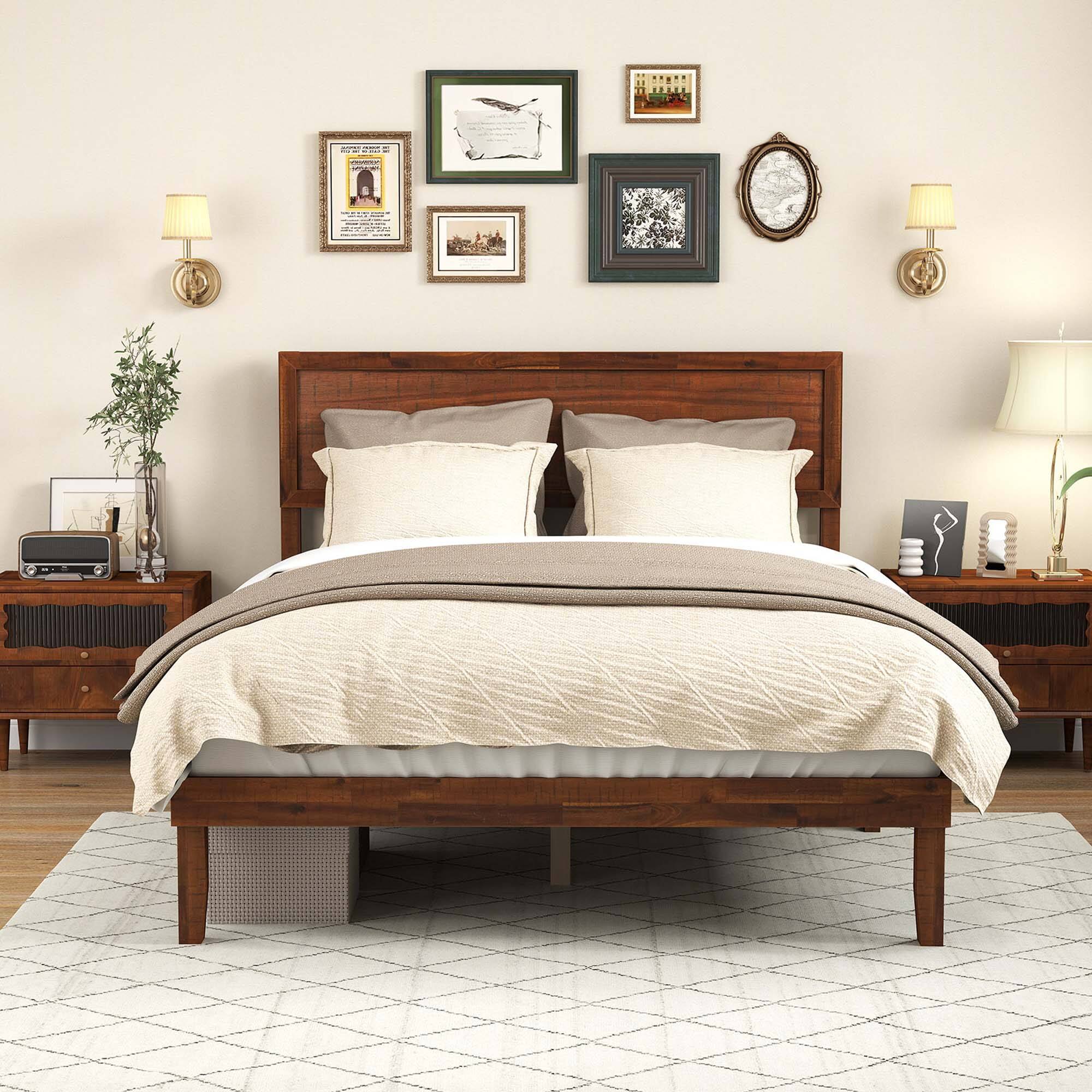 Alt View 3. Gymax - Gymax Full Bed Frame w/ Rustic Headboard Under-bed Storage Space No Box Spring Needed - Walnut.