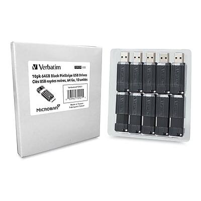 Verbatim  
10pk 64GB Black PinStripe USB Drives  
Cles USB noires 64 Go, 10 unités  
MICROBAN