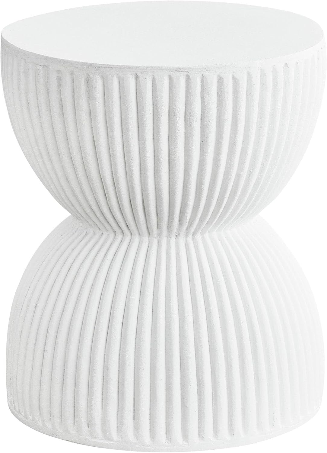 Alt View 2. LeisureMod - Spire Modern Ribbed Hourglass Accent Table, Fiberstone Indoor/Outdoor End Table & Plant Stand, Fully Assembled - White.