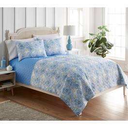 Shavel Home Products - Seersucker 6-in-1 Quilt Set, King - Blue poppies
