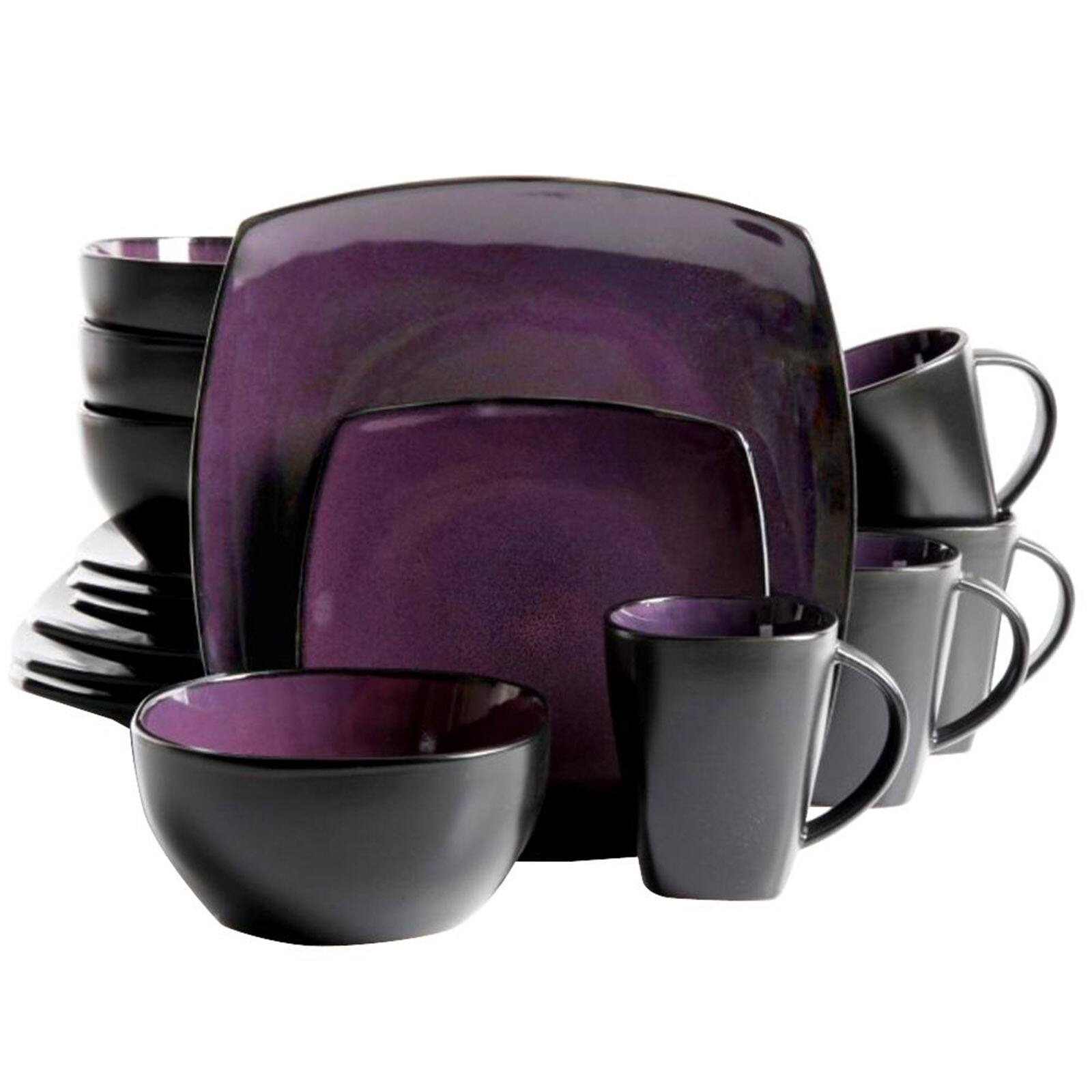 Alt View 3. Gibson - Gibson Soho Lounge Square 16 piece dinnerware set Purple - Purple.