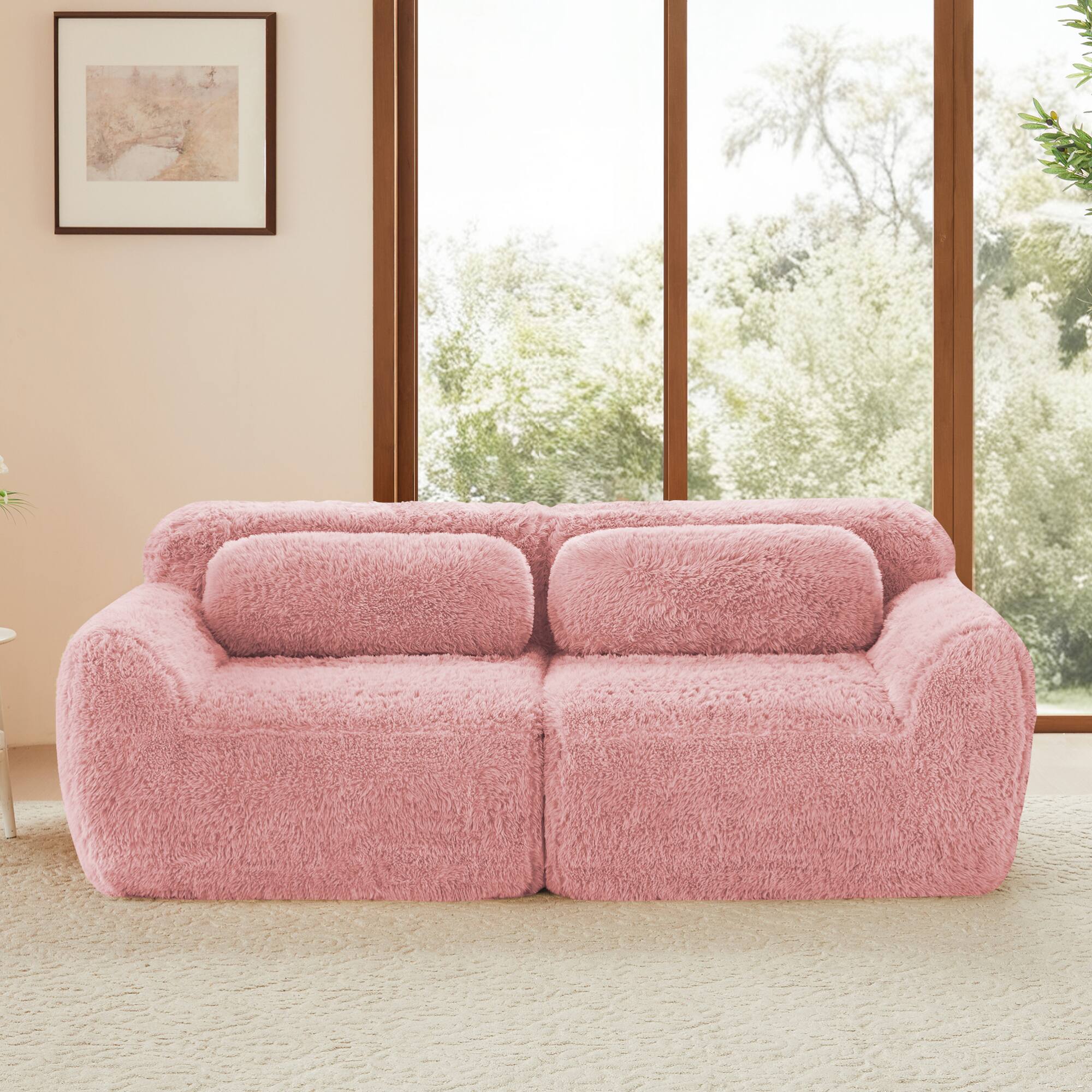 Left. GOODSILO - Modular Sectional Sofa with Plush Fabric and Anti-Slip Design for Comfortable Seating - Pink.