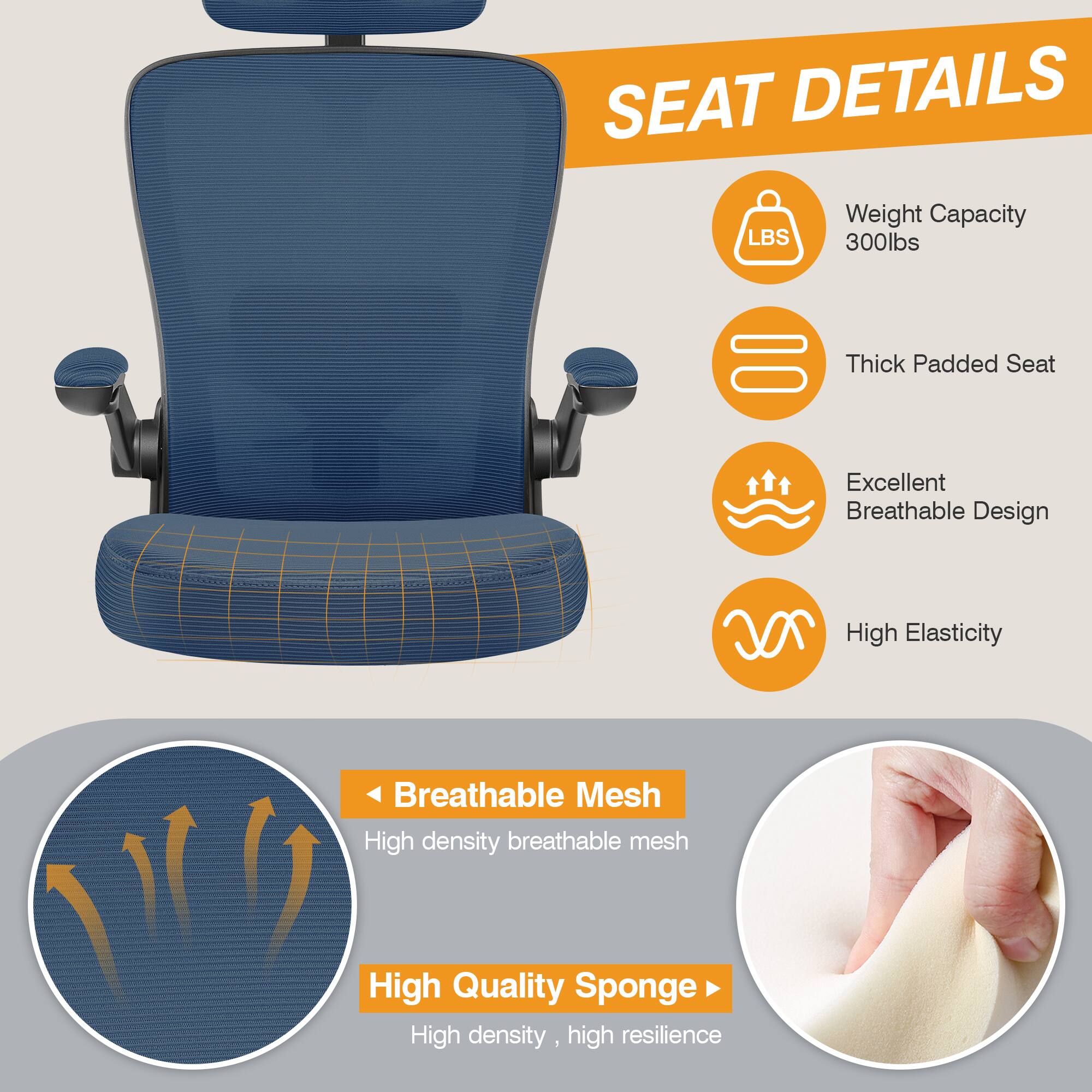 SEAT DETAILS

- Weight Capacity: 300lbs
- Thick Padded Seat
- Excellent Breathable Design
- High Elasticity
- Breathable Mesh: High density breathable mesh
- High Quality Sponge: High density, high resilience