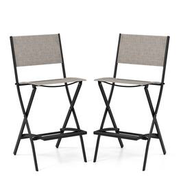 Costway - Set of 2 Outdoor Bar Chair Folding Bar Height Stool with Metal Frame - Coffee