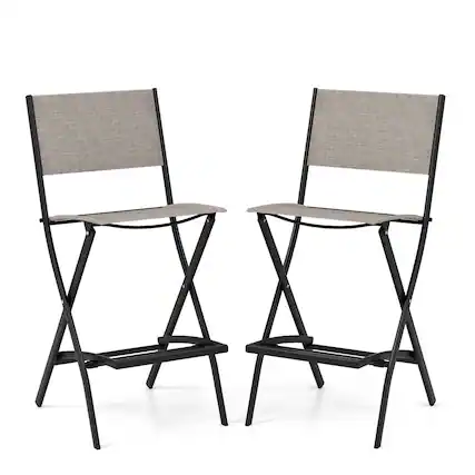 Front. Costway - Costway Set of 2 Outdoor Bar Chair Folding Bar Height Stool with Metal Frame - Coffee.