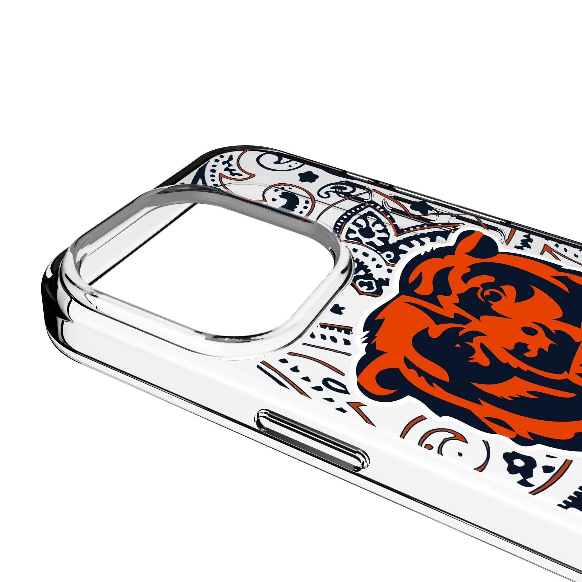 Alt View 2. Keyscaper - Chicago Bears iPhone Clear Paisley Design Case - 14 Plus - Multicolor.