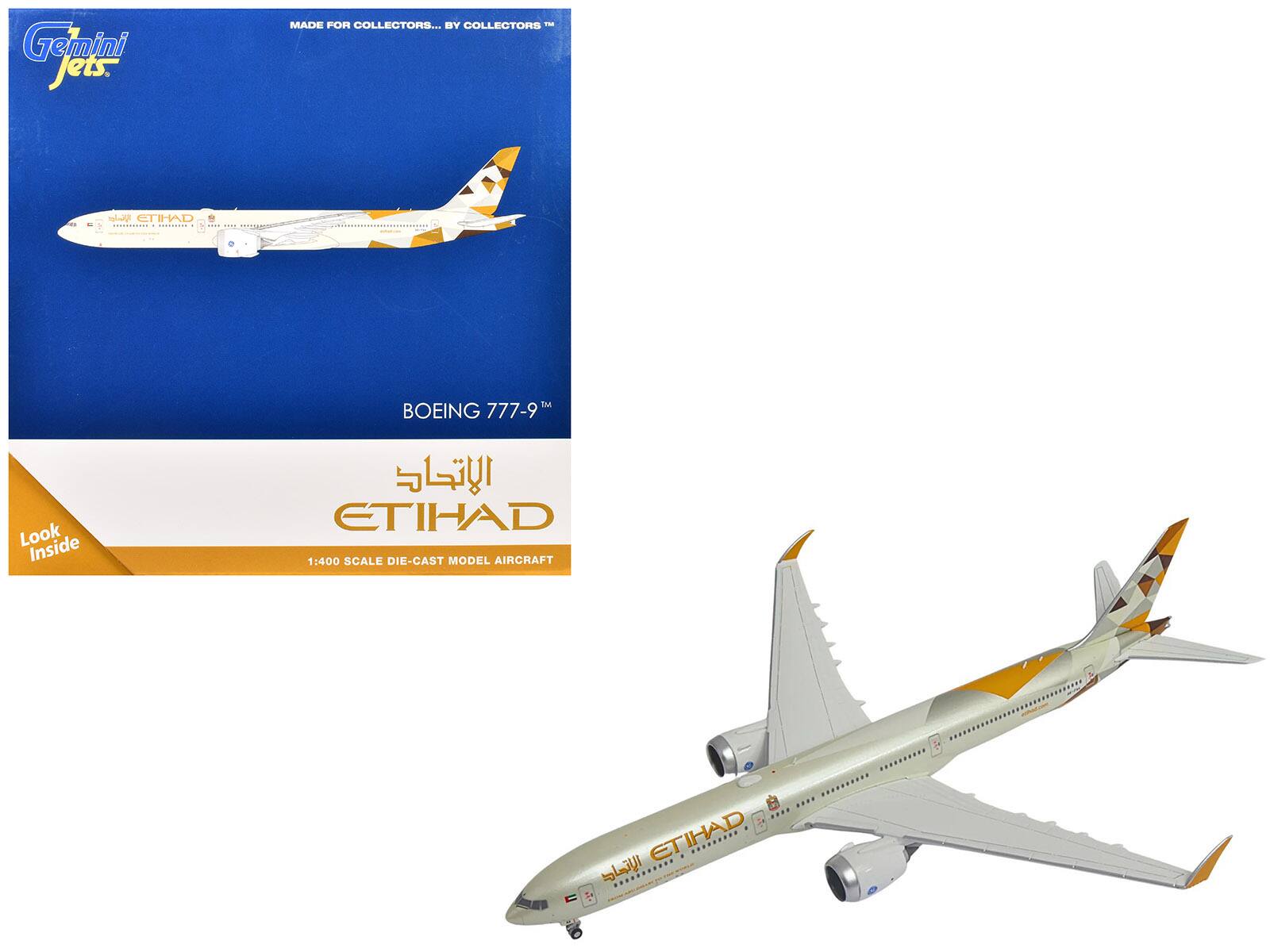 Boeing 777-9 Etihad Airways A6-FAA Beige Tail Graphics GeminiJets 1/400 Diecast Model Airplane - Multi