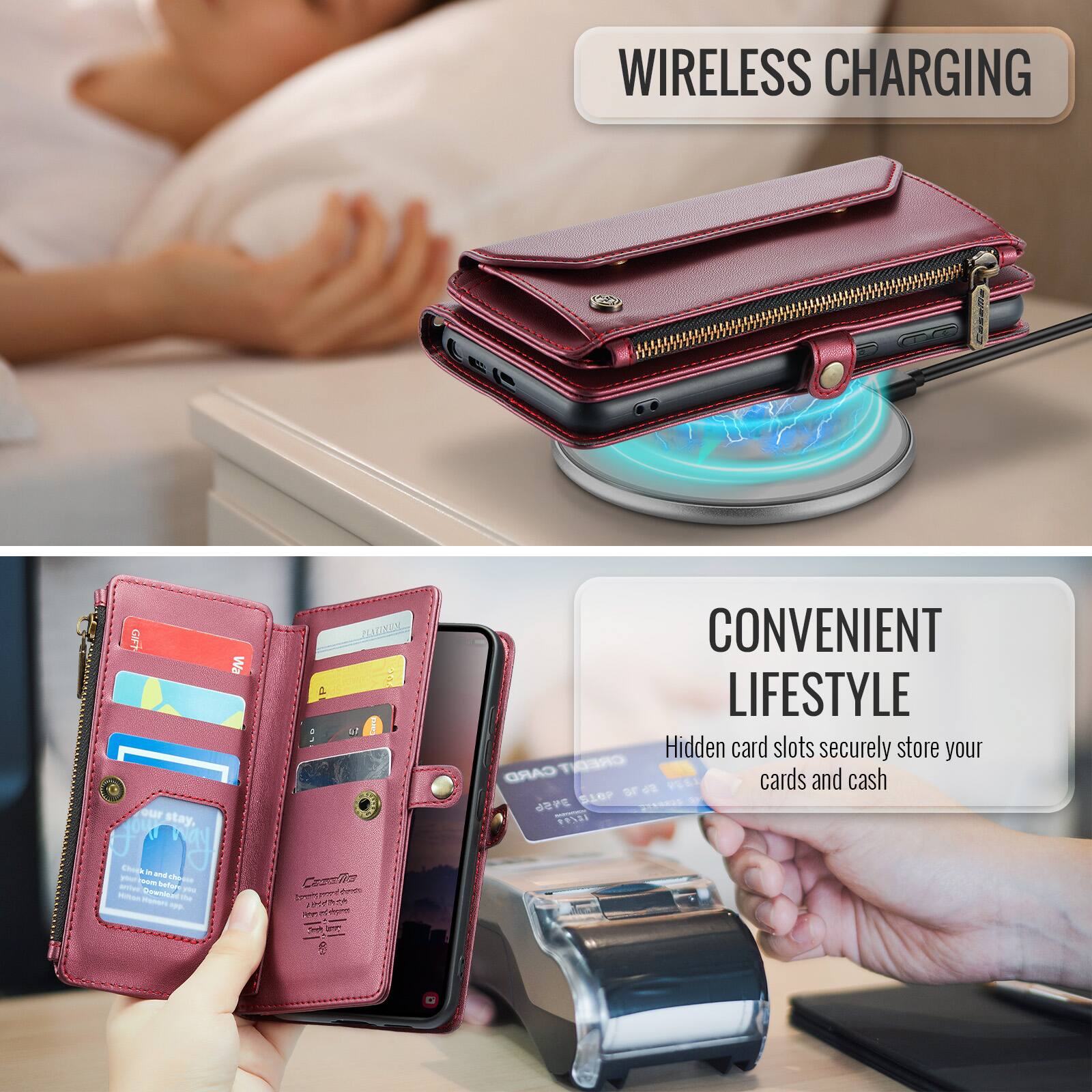 WIRELESS CHARGING

CONVENIENT LIFESTYLE

Hidden card slots securely store your cards and cash