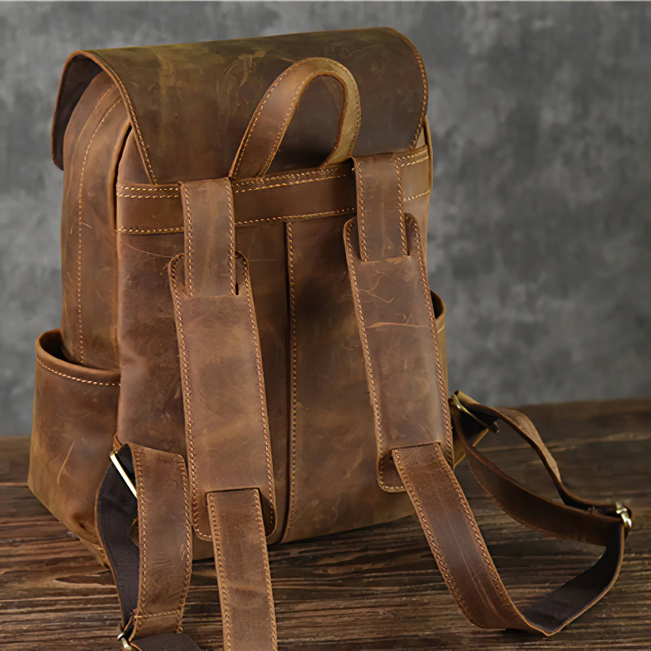 Alt View 6. Steel Horse Leather - The Helka Backpack | Genuine Vintage Leather Backpack - Brown.