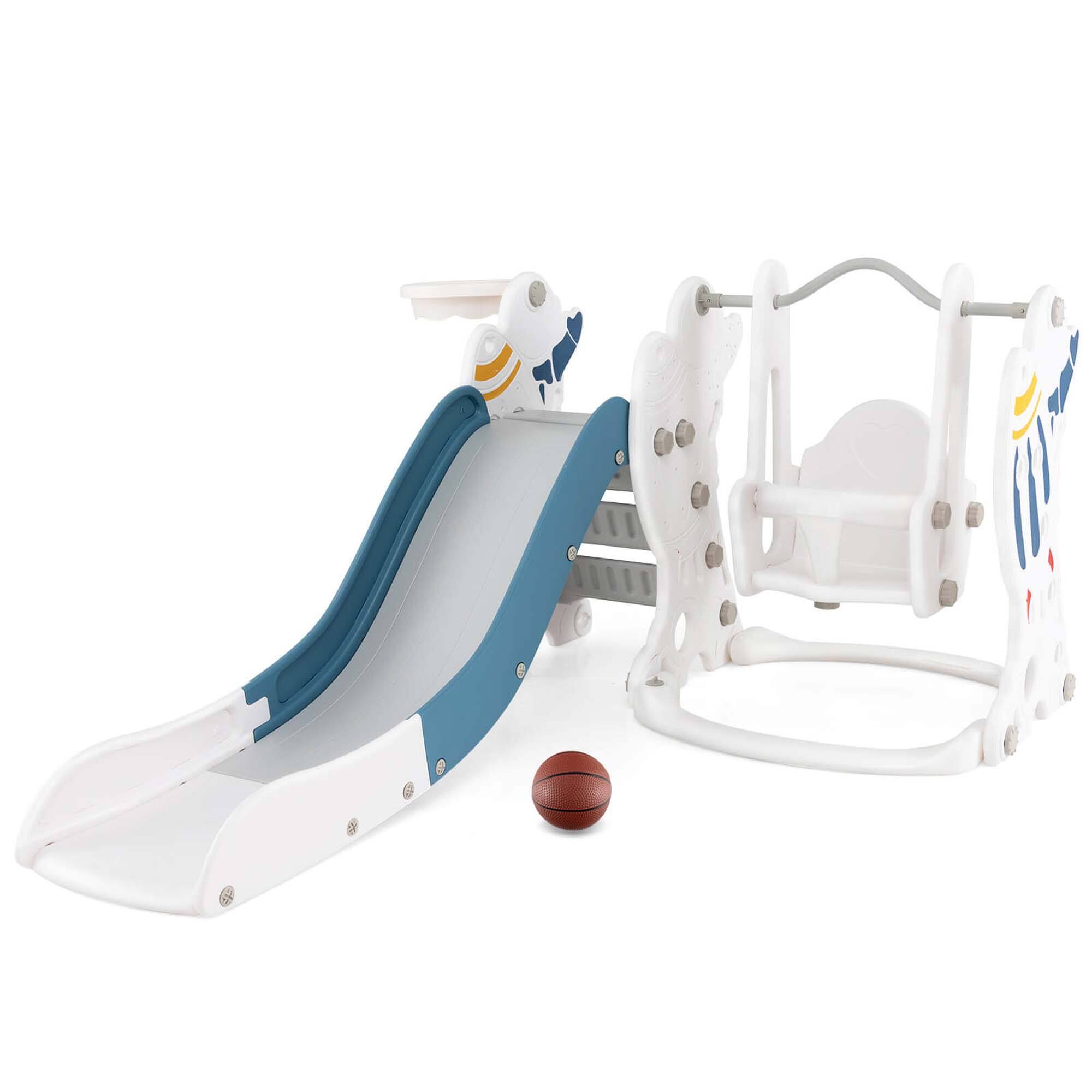 Alt View 9. Costway - Costway Toddler Slide and Swing Set 4-in-1 Indoor Playground with Extended Slide & Swing - Blue.