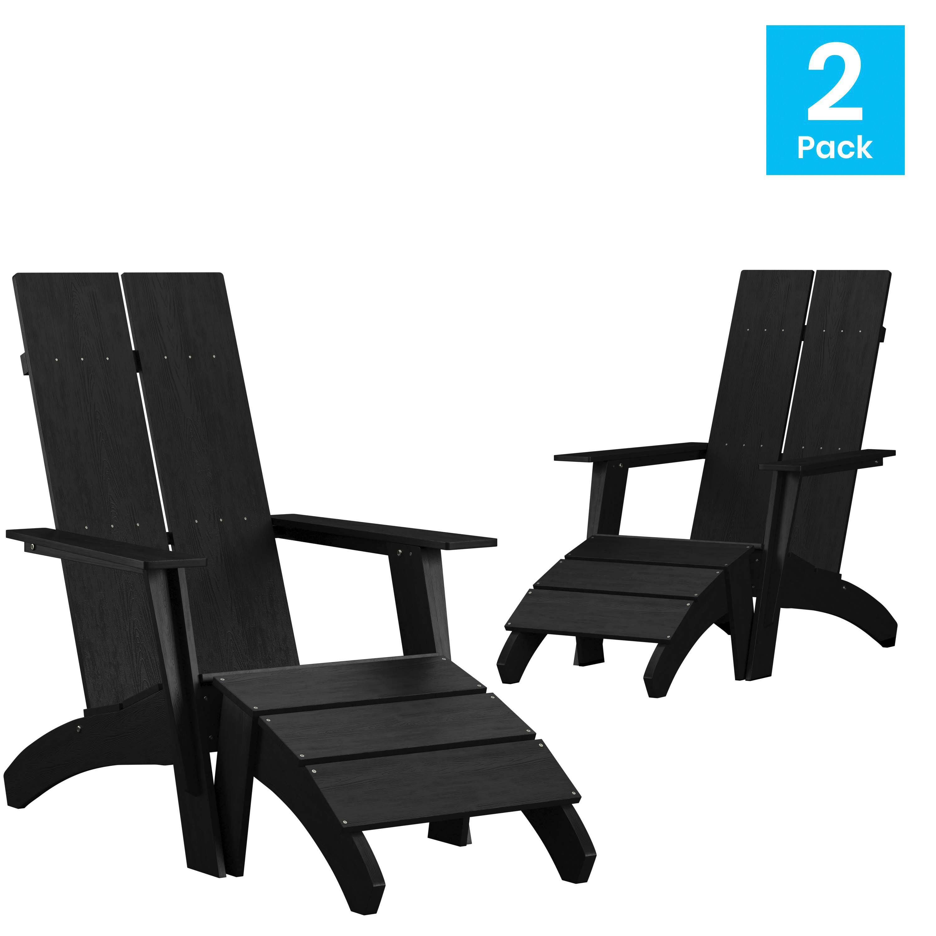 Alt View 1. Emma + Oliver - Set of 2 Indoor/Outdoor 2-Slat Adirondack Style Chairs & Footrests - Black.