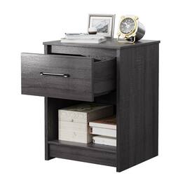 Gymax - Nightstand with Drawer Storage Shelf Wooden End Side Table Bedroom - Black