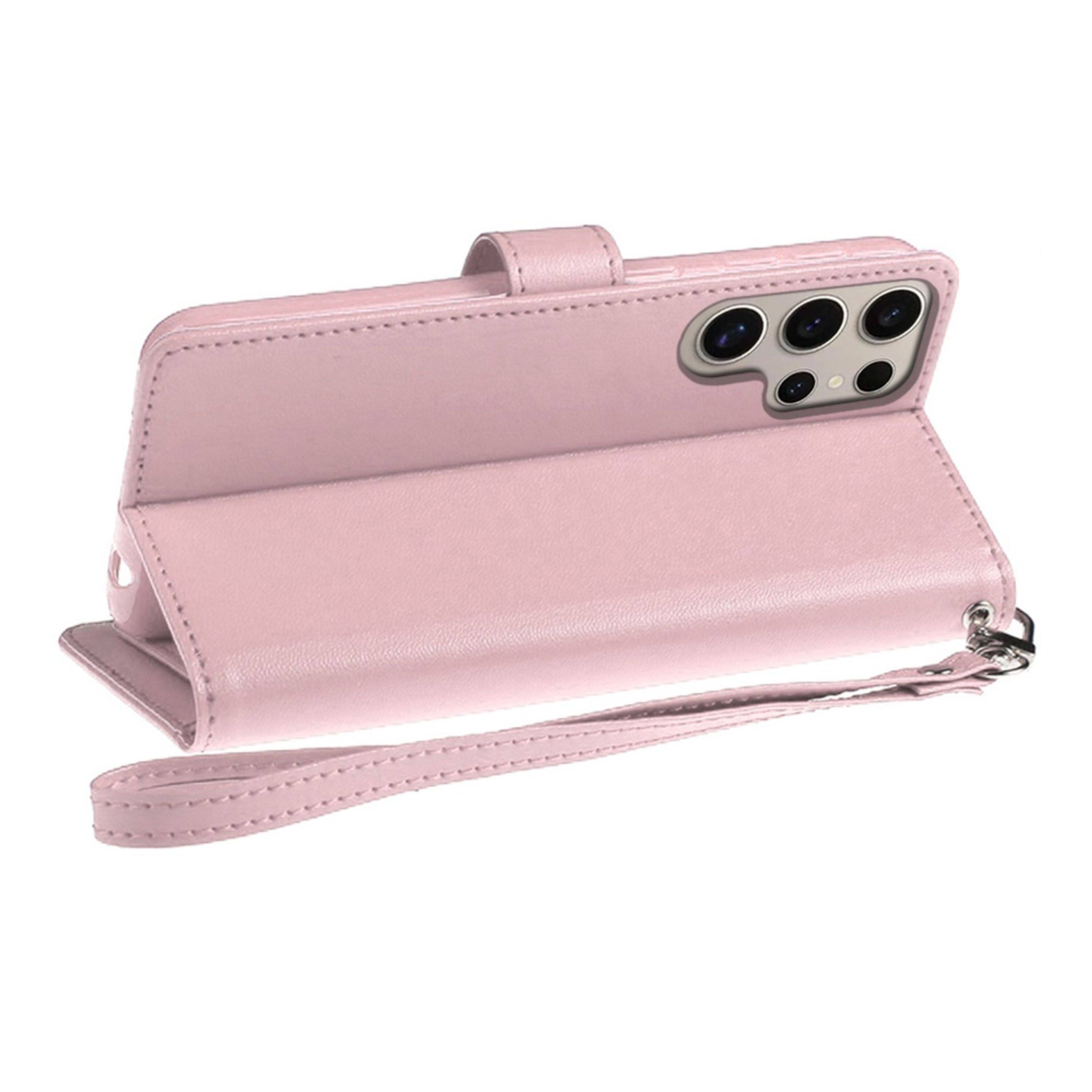 Left. Kitcheniva - Vegan Leather Phone Case With Card Holder & Tempered Glass For Samsung Galaxy S25 Ultra Rose Gold - Rose Gold.