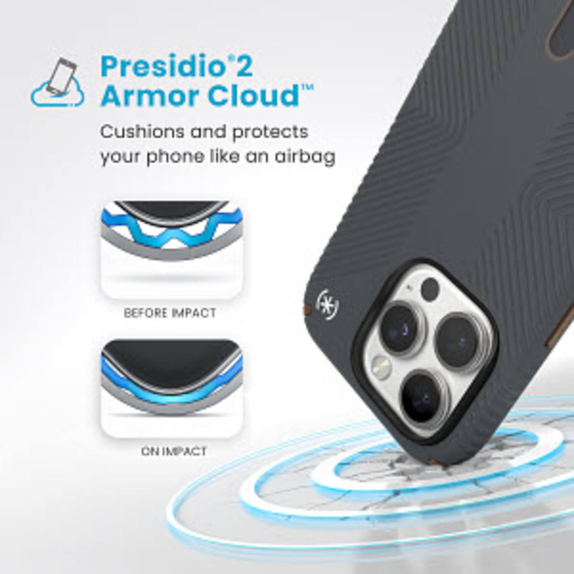 Presidio 2 Armor Cloud: Cushions and protects your phone like an airbag BEFORE IMPACT *) ON IMPACT