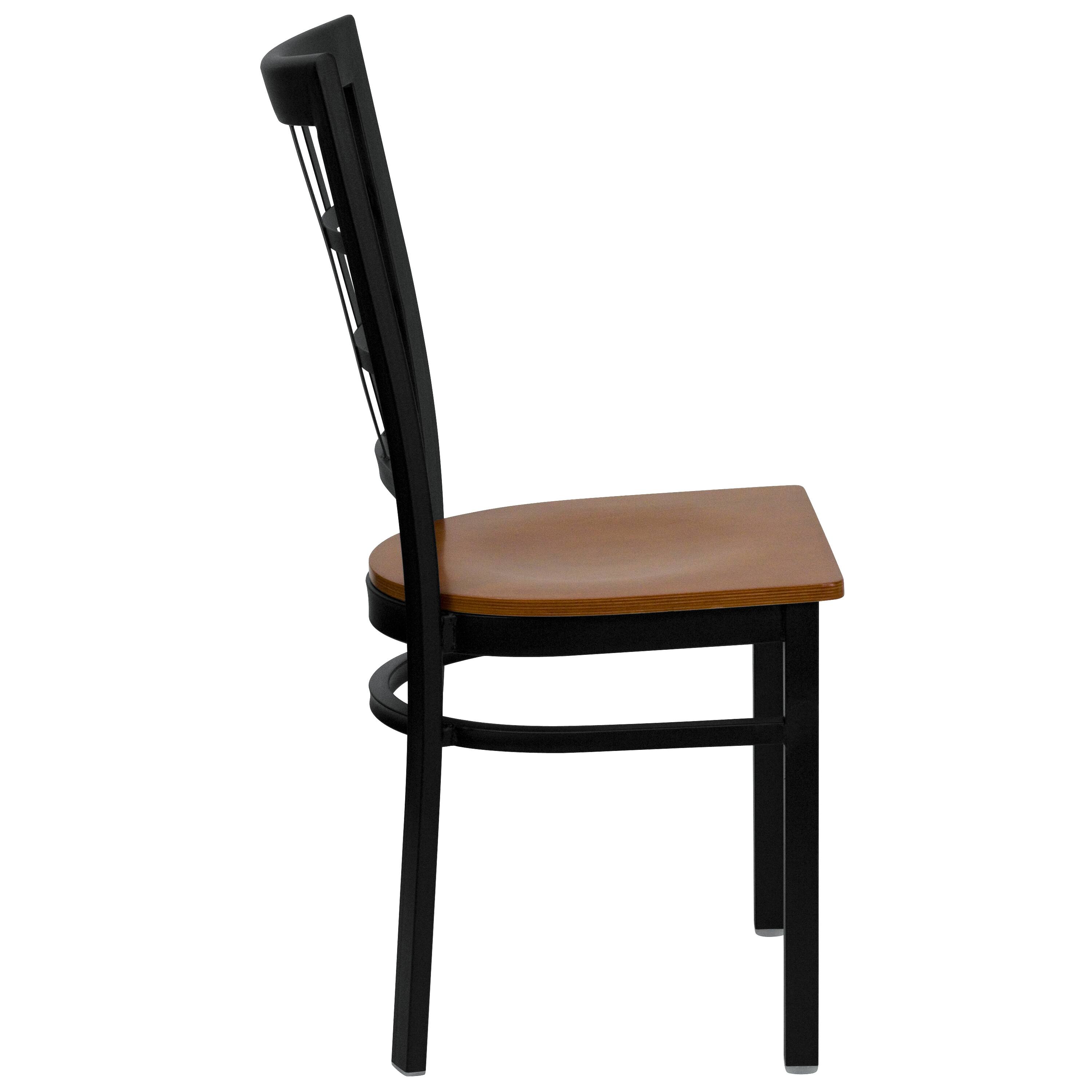 Alt View 4. Emma + Oliver - Window Back Metal Restaurant Dining Chair - Cherry Wood Seat/Black Metal Frame.