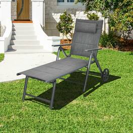 Mondawe - Patio Reclining Chaise Lounge with Adjustable Backrest and Pillow for Poolside Deck - Dark Gray