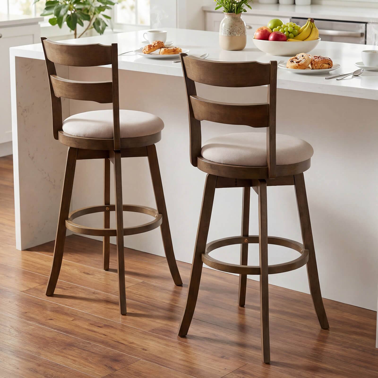 Alt View 3. Costway - Costway 30.5" Swivel Barstools Set of 2 with Backrest & Upholstered Seat,Footrest for Pub - Natural.