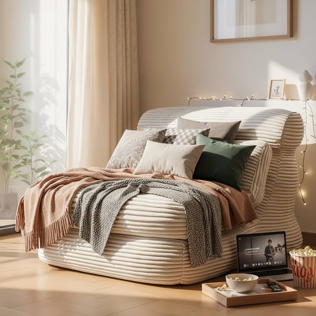 Alt View 4. AOITUN - Folding Sofa Bed Convertible Single Sleeper Chair, Corduroy Fabric Adjustable Lounge Bed for Guest Room - White.