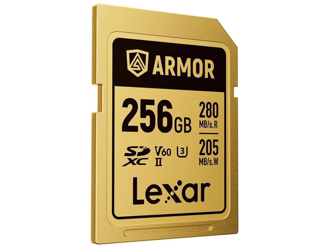 ARMOR 256 GB  
280 MB/s R  
205 MB/s W  
SD V60 U3  
XC II  
Lexar