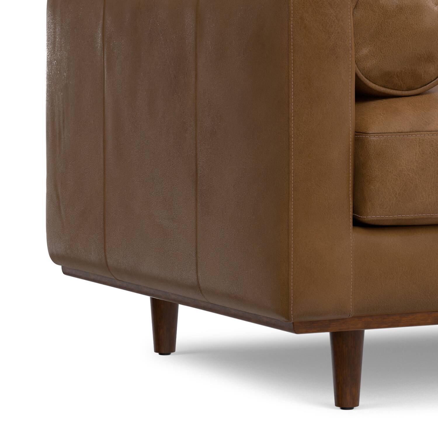 Alt View 4. Simpli Home - Morrison 42 inch Wide Mid-Century Modern Arm Chair in Caramel Brown Genuine Leather - Caramel Brown.
