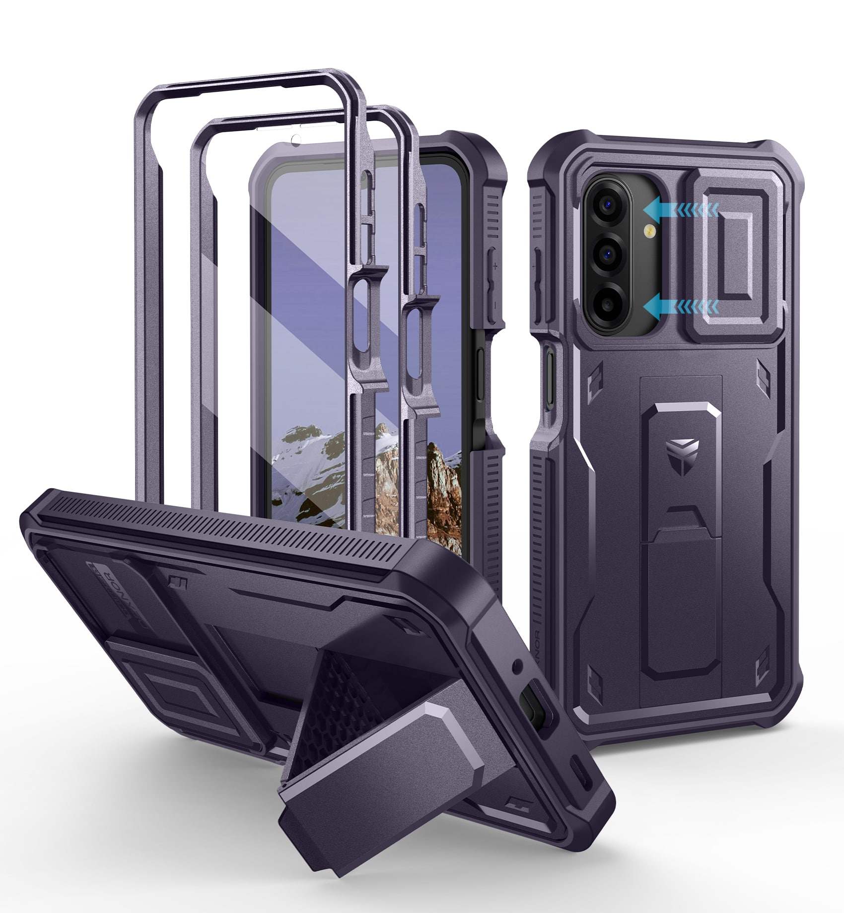 dexnor - for Samsung Galaxy A17 5G Phone Case with Screen Protector, Slide Camera Cover and Kickstand Shockproof Protective Cover - Phantom Purple