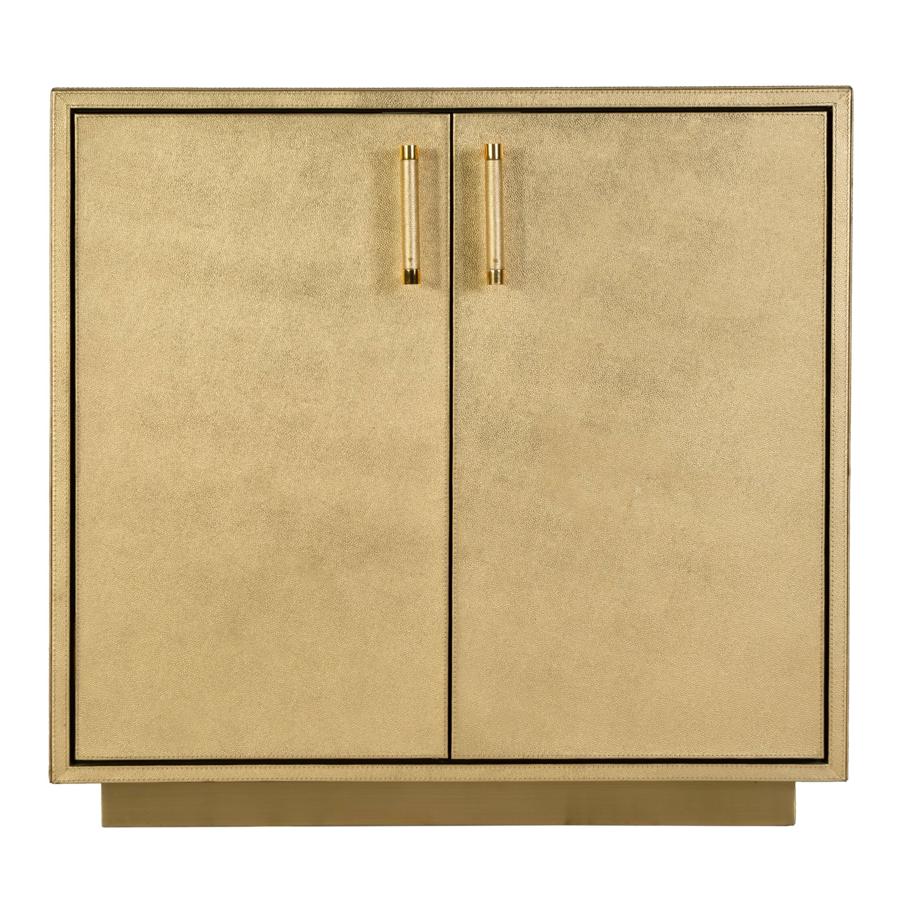 Alt View 1. Butler Specialty - Francois 32 in. W Rectangular Wood and Leather 2 Door Accent Cabinet - Gold.