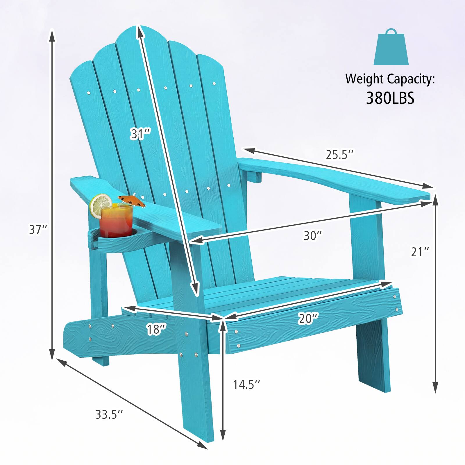 Weight Capacity: 380LBS  
31" 25.5" 37" 30" 21" 18" 20" 14.5" 33.5"