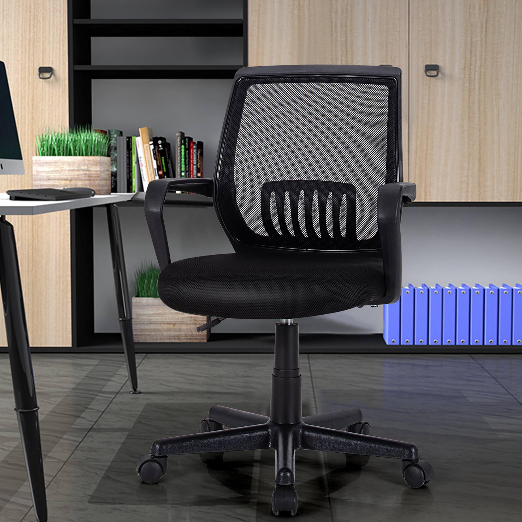 Alt View 3. Costway - Costway Mid-Back Office  Executive Chair Mesh Chair Height Adjustable  w/ Lumbar Support - Black.