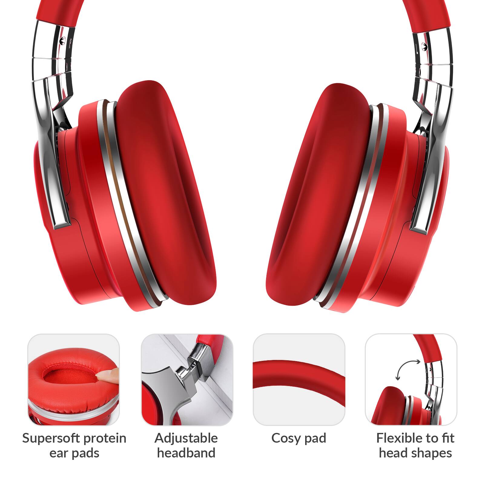 - Supersoft protein ear pads
- Adjustable headband
- Cosy pad
- Flexible to fit head shapes
