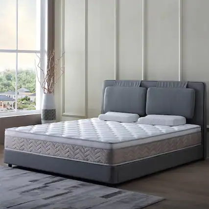 Front. GOODSILO - 12 Inch Hybrid Mattress in a Box with Gel Memory Foam and Pocket Coils for Medium Firm Support and Pressure Relief - Antique Brown+White.