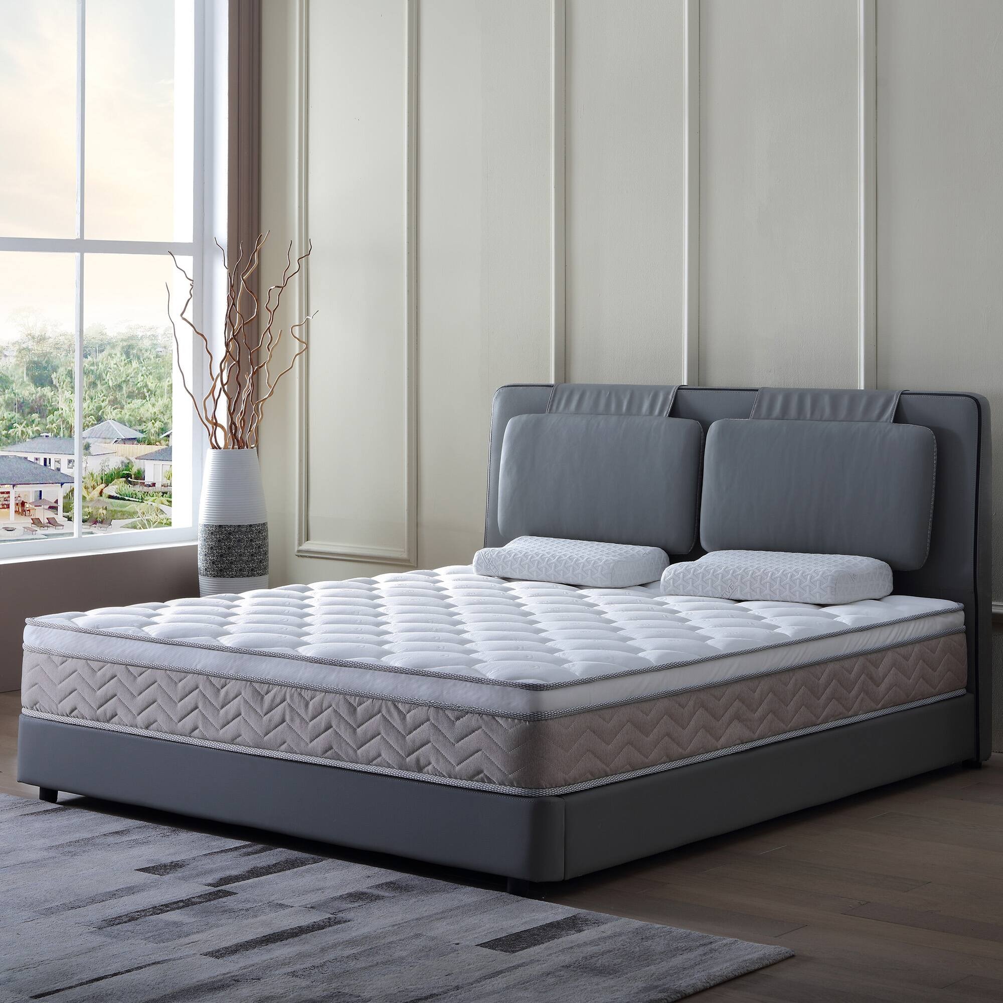 Front. GOODSILO - 12 Inch Hybrid Mattress in a Box with Gel Memory Foam and Pocket Coils for Medium Firm Support and Pressure Relief - Antique Brown+White.