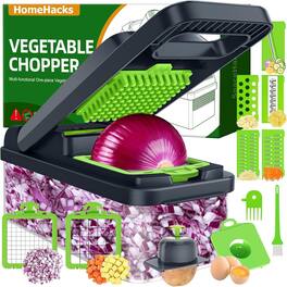PARKER SLATER - 12-in-1 Vegetable Chopper and Cutter Set – Dicer, Slicer, Grater, Egg Separator, Hand Guard, Lid with Handle - Green