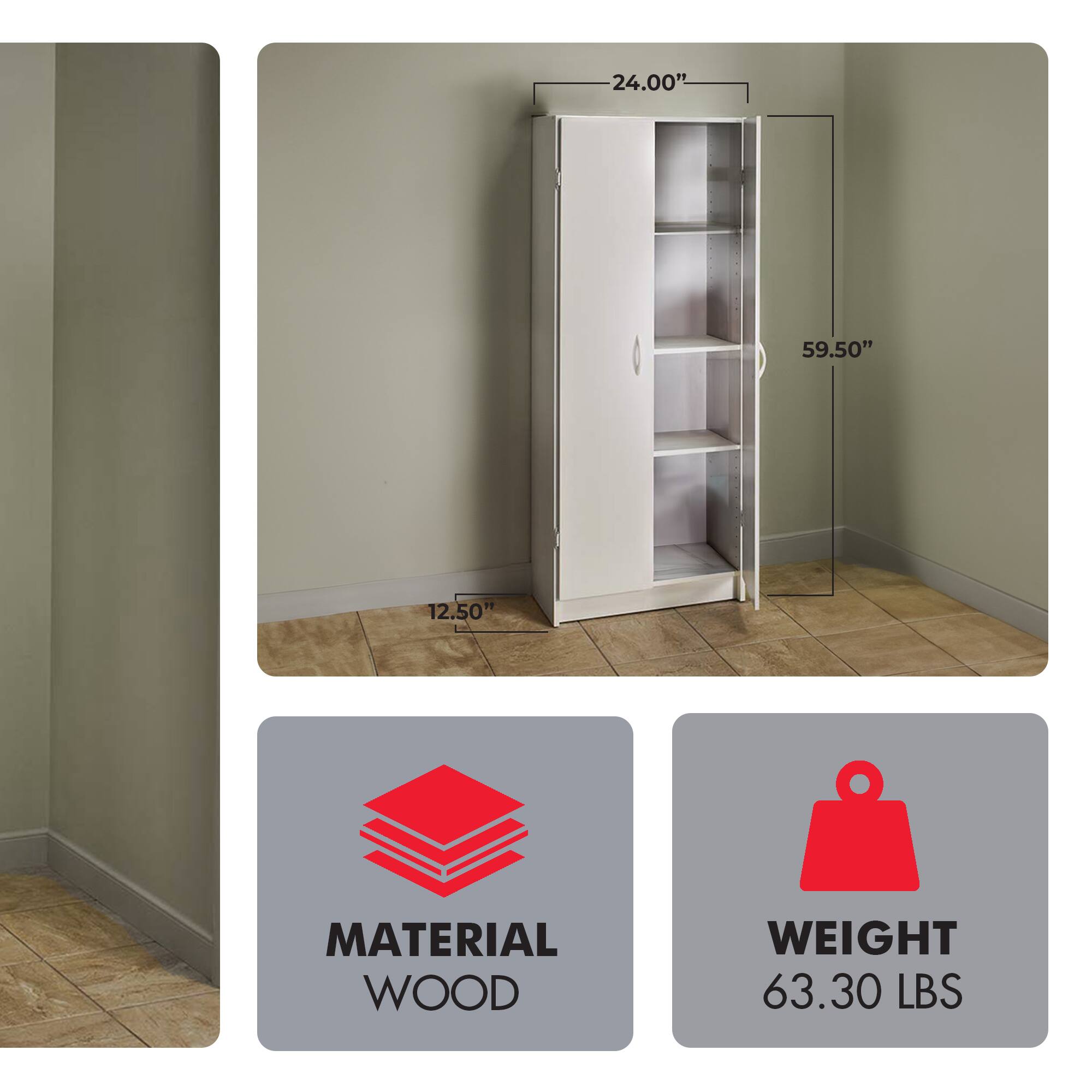 24.00" 59.50" 12.50"  
MATERIAL: WOOD  
WEIGHT: 63.30 LBS