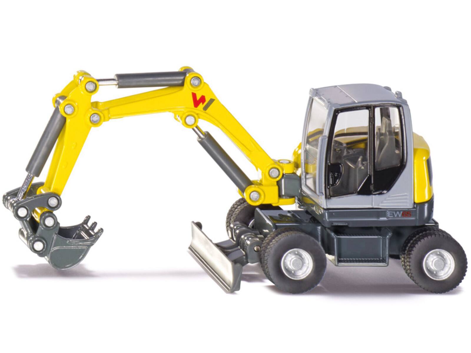 Angle. SIKU - Wacker Neuson EW65 Mobile Excavator Yellow and Gray 1/50 Diecast Model by Siku - Yellow and Gray.