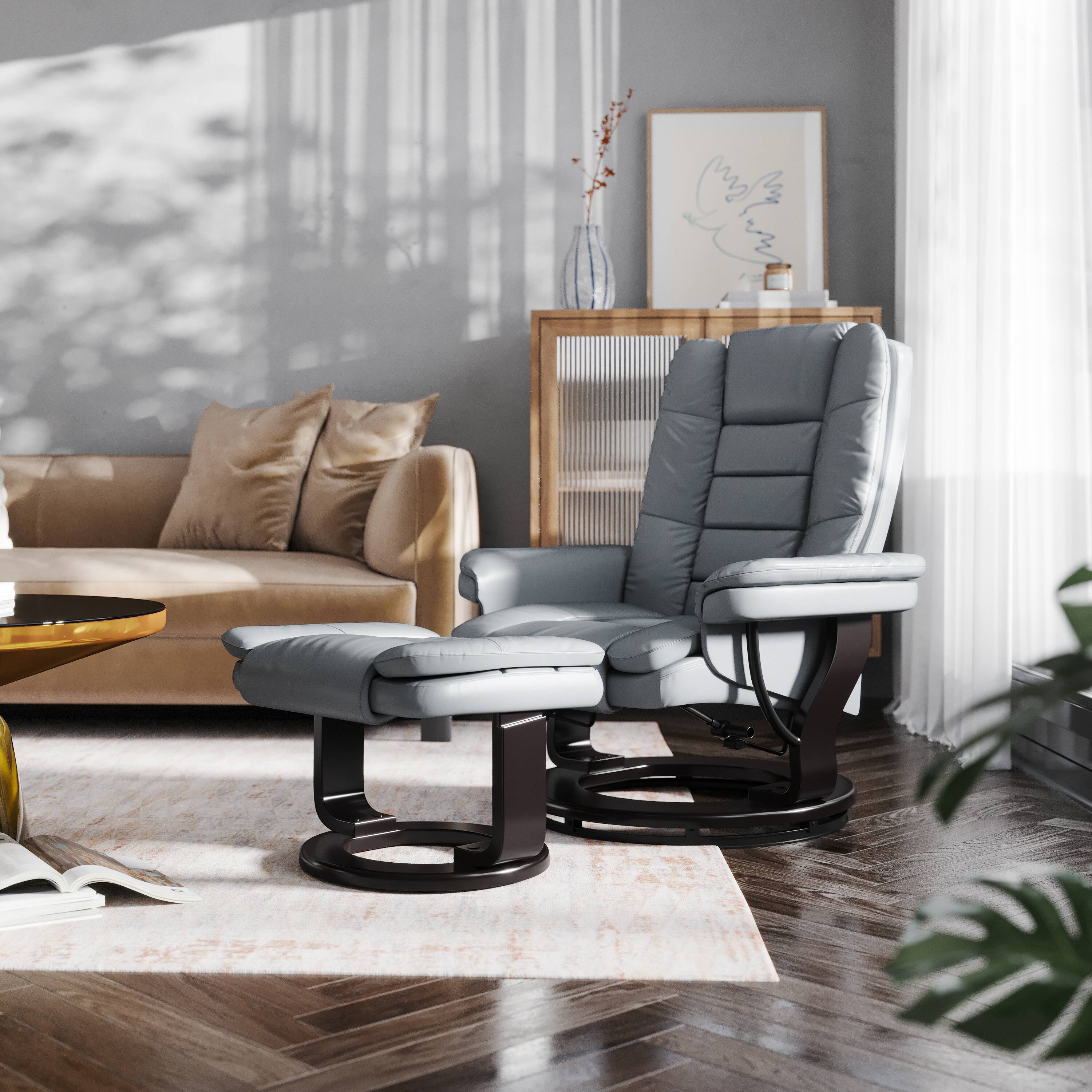 Alt View 1. Emma + Oliver - Multi-Position Stitched Recliner & Ottoman with Swivel Base - Gray.