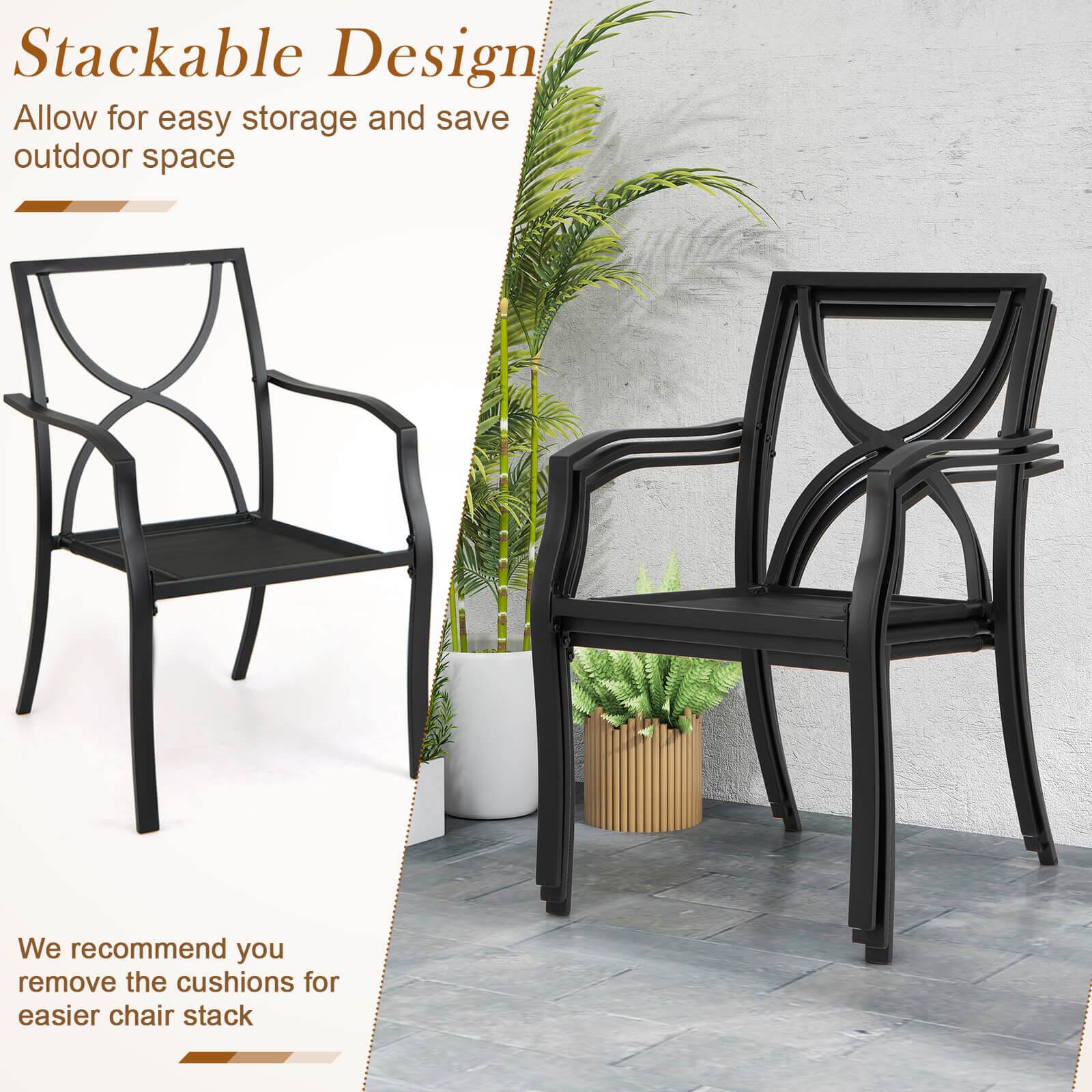 Stackable Design  
Allow for easy storage and save outdoor space  

We recommend you remove the cushions for easier chair stack