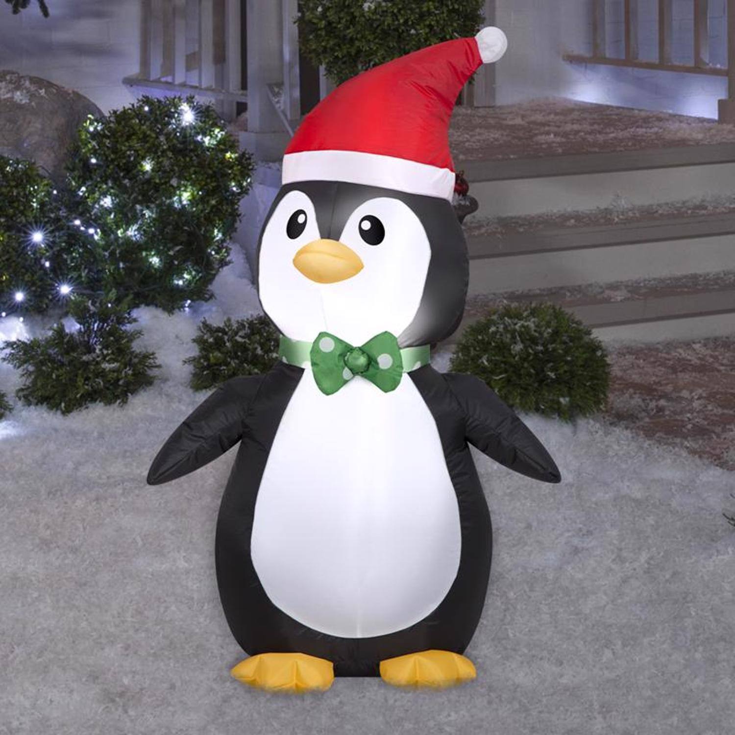 Angle. Gemmy - Gemmy Airblown Christmas Inflatable Penguin with Santa Hat 42 in. Inflatable - Multicolored.