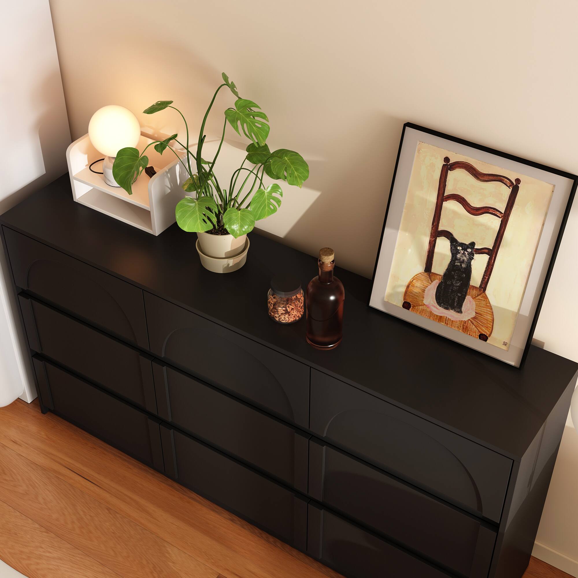 Alt View 4. Famapy - Famapy 9 - Drawer Dresser: Arched Detailing & Hidden Handles - Black.