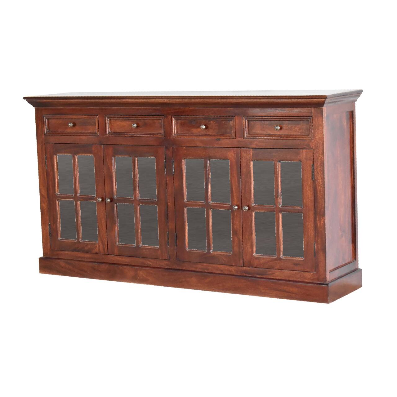 Left. Artisan Furniture - Artisan Furniture Solid Wood Large Cherry Glazed Sideboard, 4 Drawers, 4 Doors, Brown - Brown.