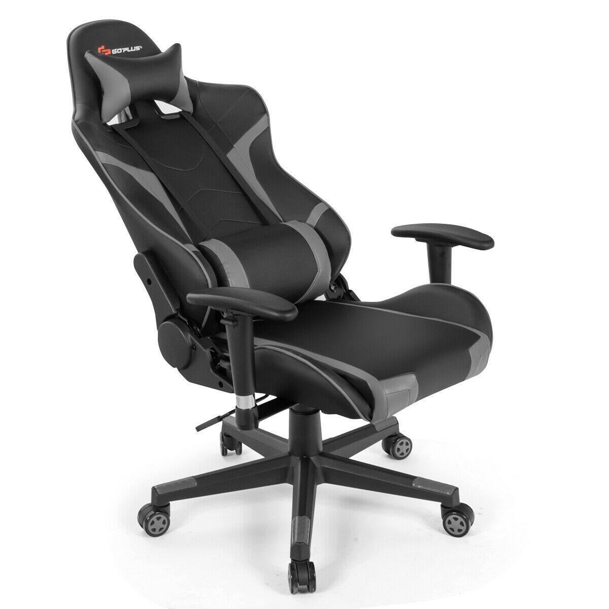 Left. WELLFOR - Reclining Swivel Massage Gaming Chair with Lumbar Support - Gray.