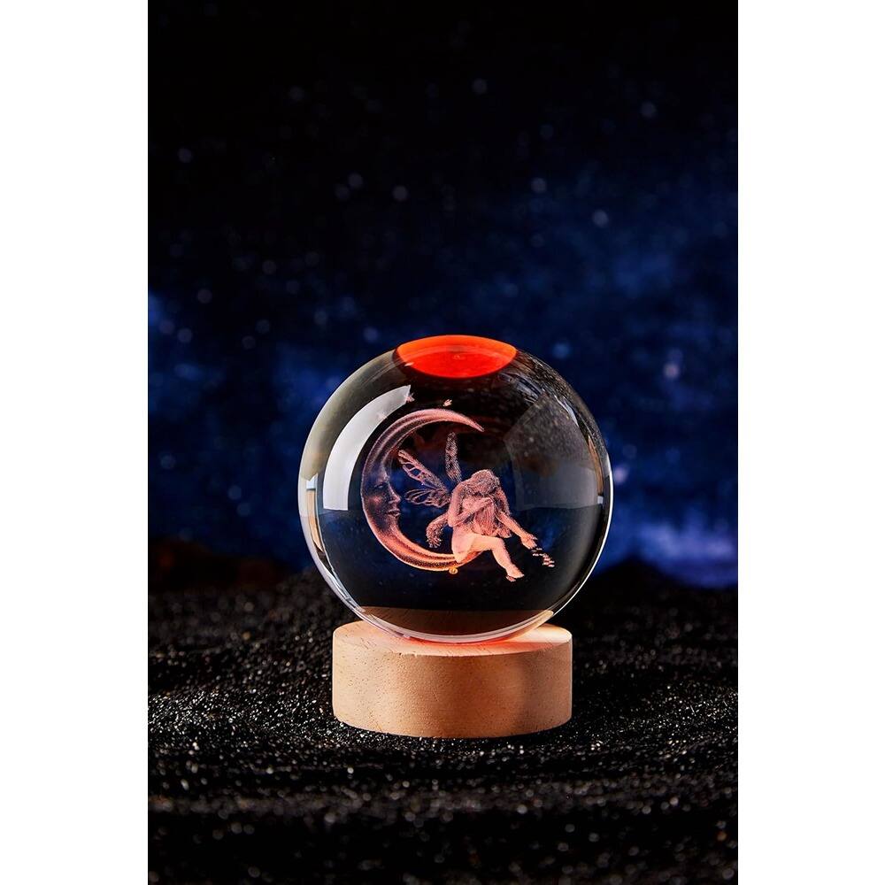 Alt View 2. MOSZAR LLC - Moon & Fairy Crystal Ball Night Light, 16 Colors, Wooden Base, Remote Control.