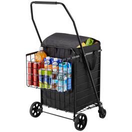 VEVOR - Shopping Cart, Folding Grocery Utility Cart with Dual Baskets, Waterproof Liner & Wheels, 100 LBS Large Load Capacity - Black