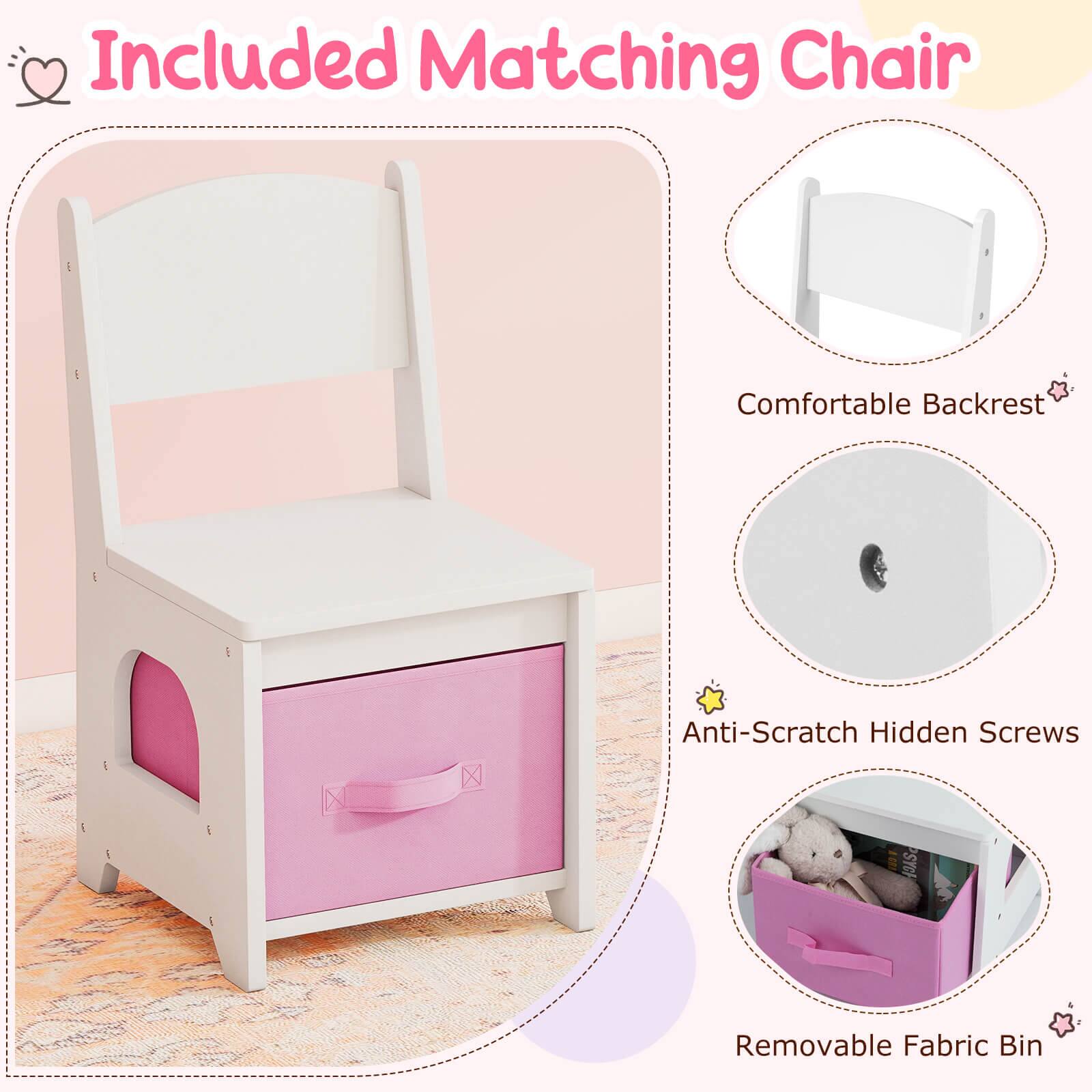 Included Matching Chair

- Comfortable Backrest
- Anti-Scratch Hidden Screws
- Removable Fabric Bin