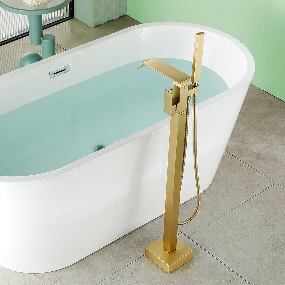 Alt View 4. Boyel Living - Brushed Gold Bathtub Faucet Dual Function 360 Degrees Rotatable 1.5m SUS304 Hose Independent Handles - Brushed Gold.
