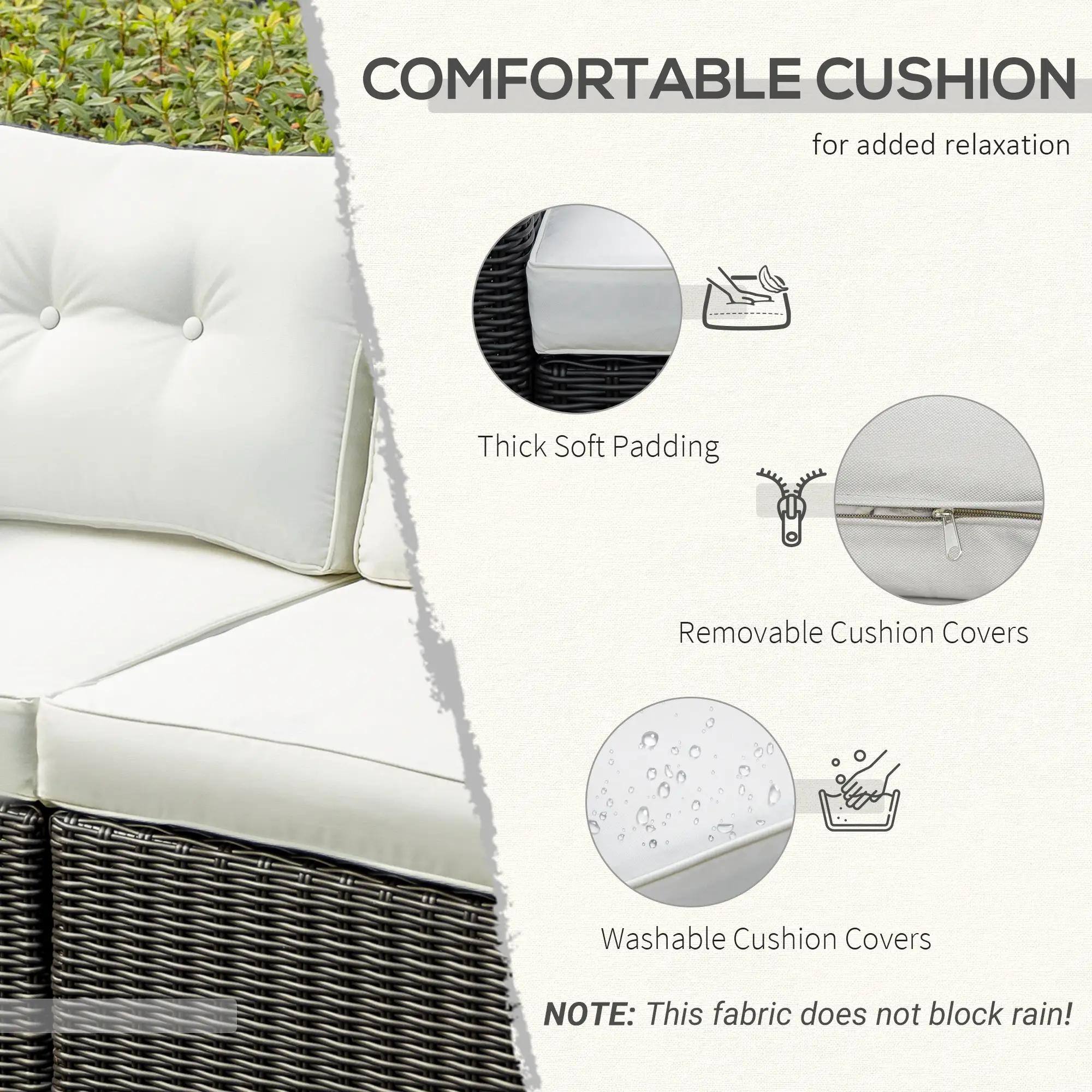 COMFORTABLE CUSHION for added relaxation
Thick Soft Padding
Removable Cushion Covers
Washable Cushion Covers
NOTE: This fabric does not block rain!